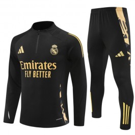 Barn Real Madrid Träningsoverall 2024-25 - 1-4 Zip Svart Gold
