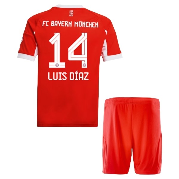 FC Bayern München Luis Díaz 14 Matchtröja Hemma Barn 2025-2026 Fotbollsställ FC Bayern München Luis Díaz 14 Matchtröja Hemma Barn 2025-2026 Fotbollsställ