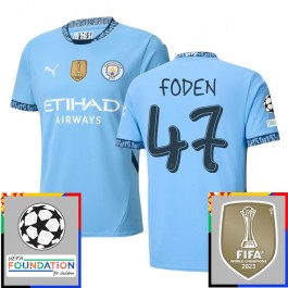 Manchester City Foden 47 Matchtröja Hemma Champions League Patches 2024-2025 Manchester City Foden 47 Matchtröja Hemma Champions League Patches 2024-2025