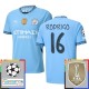 Manchester City Rodrigo 16 Matchtröja Hemma Champions League Patches 2024-2025